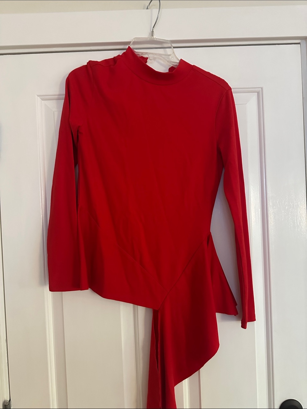 Leith Red Asymmetric Long-Sleeve Top